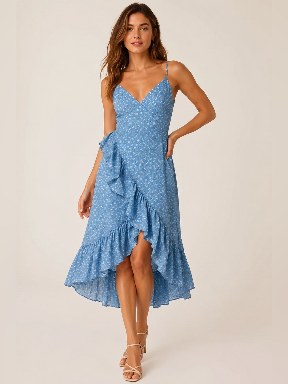 LoveShackFancy Maya Ruffle Midi Dress Blue Heart Print cottagecore romantic | L